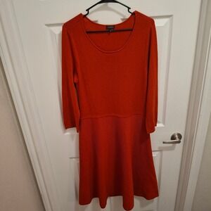 Talbots Women's Size L‎ Knit Sweater Dress Orange Ribbed Fit and Flare